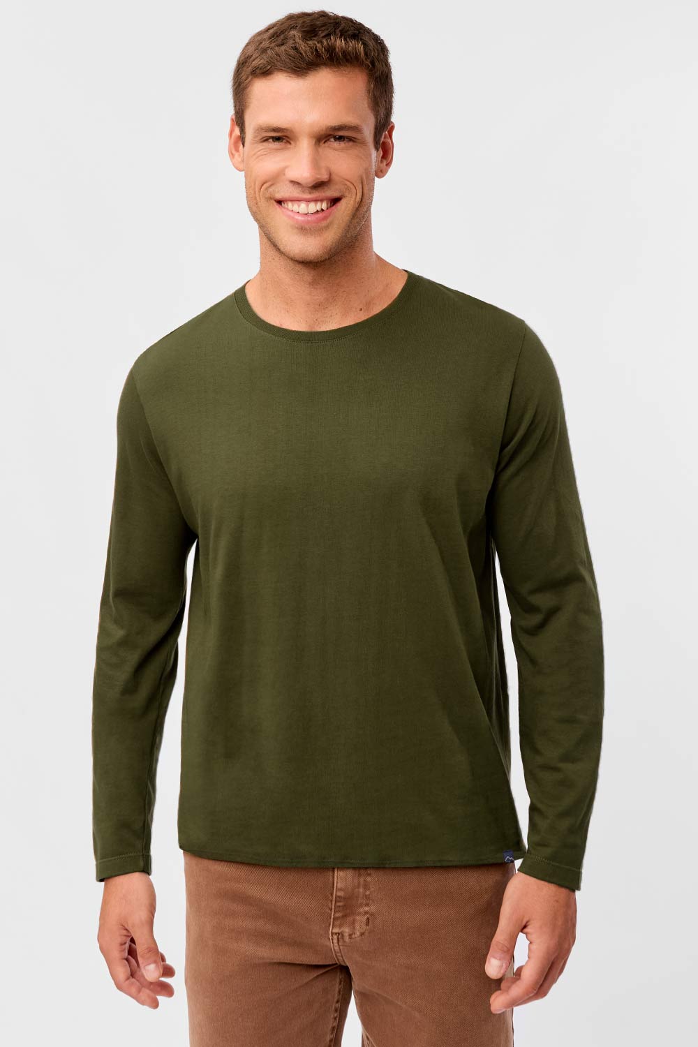 T-Shirt Manga Longa Premium Fit Sem Costura Verde Musgo