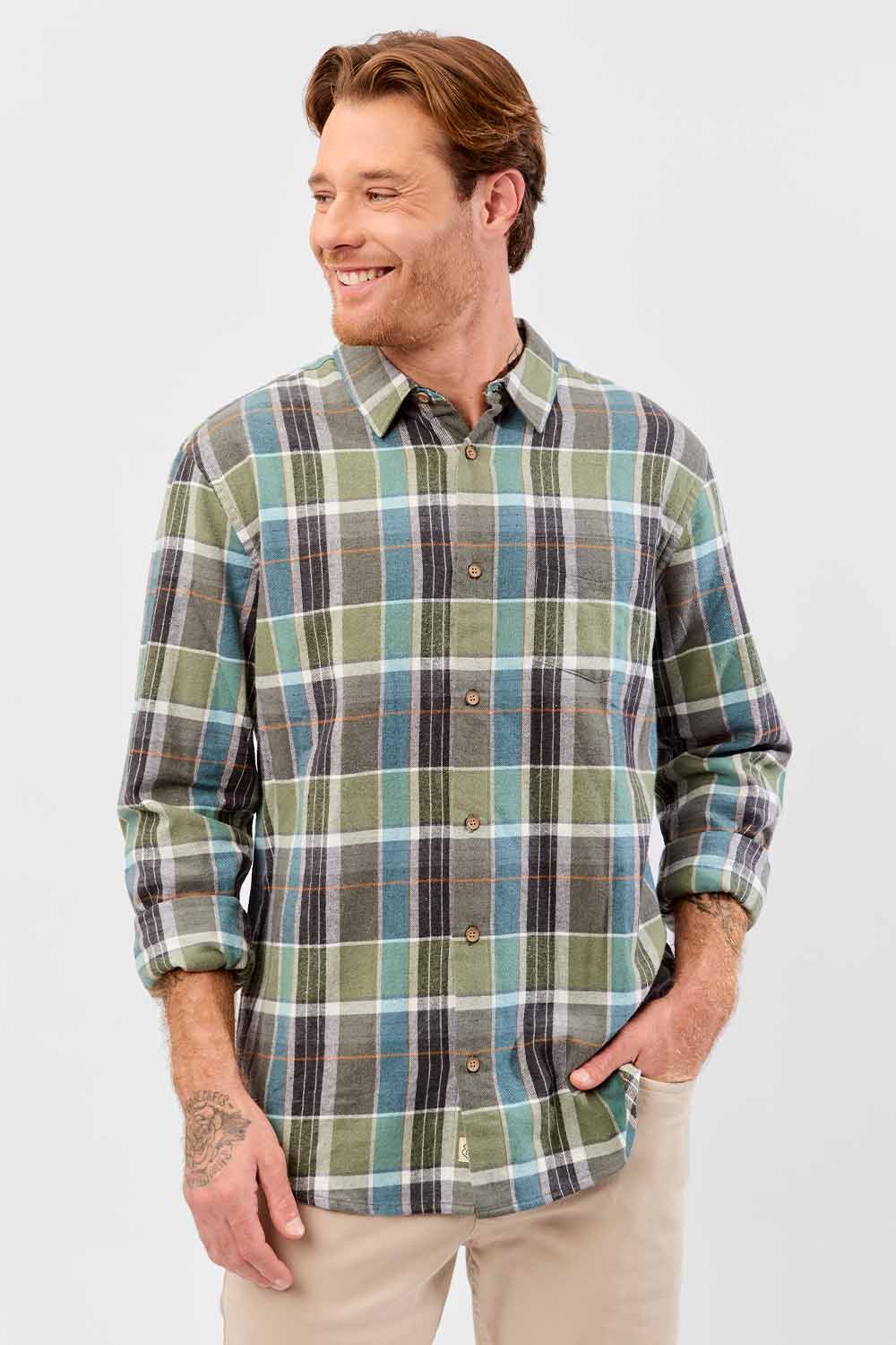 Camisa Xadrez Flanelada Preto/Grafite/Verde
