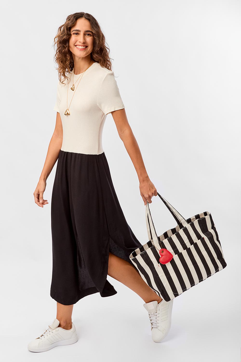 Vestido Longo Bicolor Preto/Branco