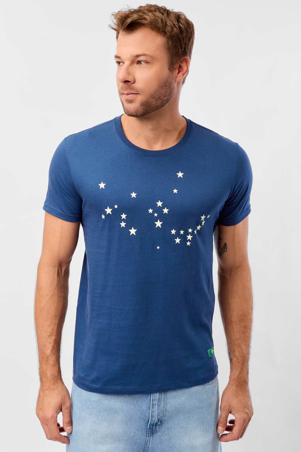 T-Shirt Estampada Constelação Luminosa Copa Azul Marinho