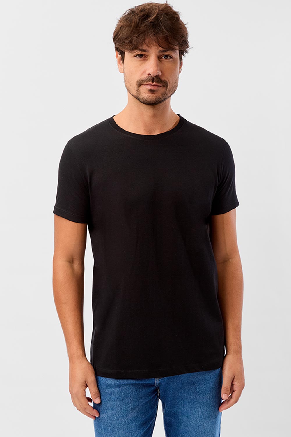 T-Shirt Básica Premium Fit Sem Costura Lateral Preto