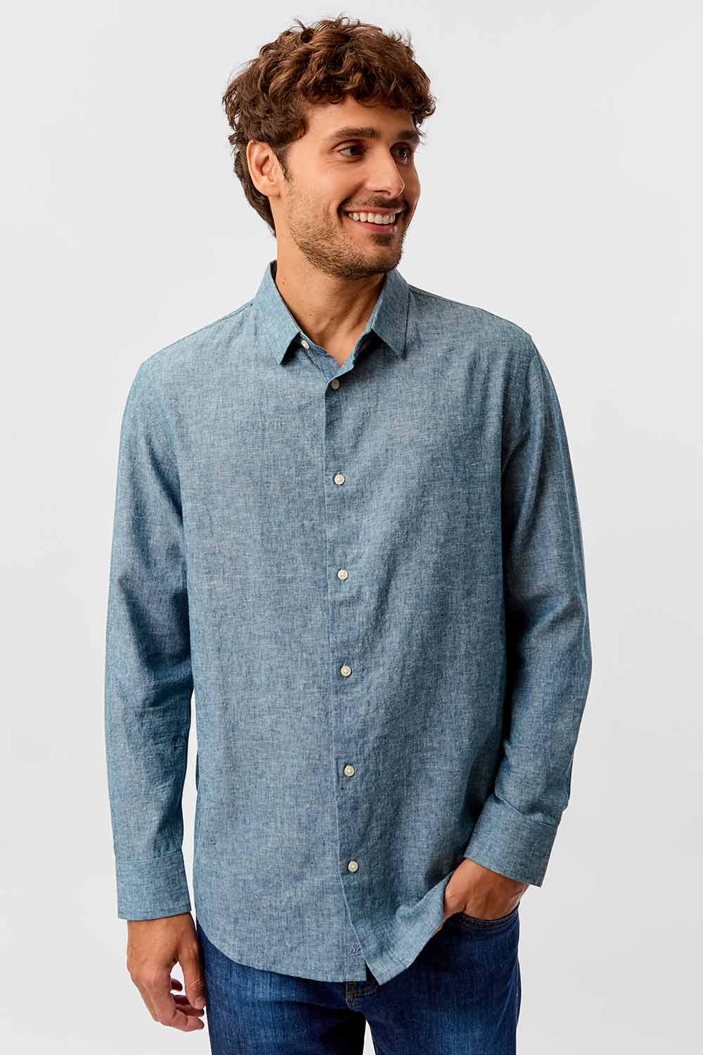 Camisa Linho Azul Jeans