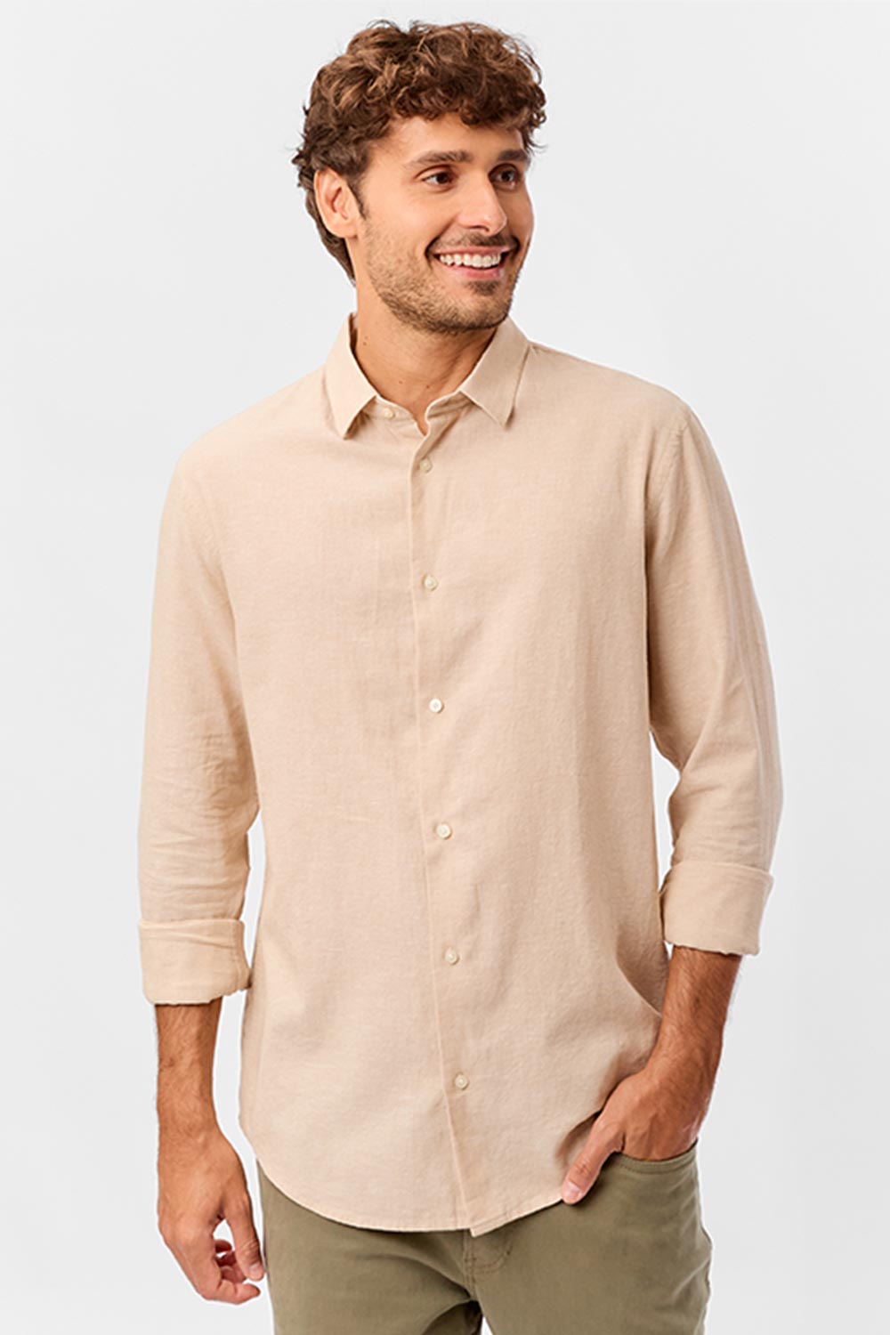 Camisa Linho Khaki