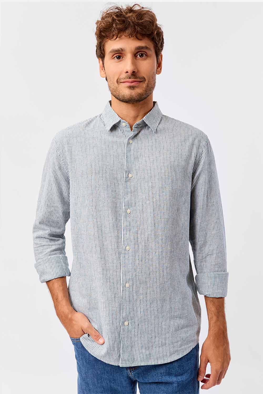 Camisa Listrada Azul Jeans