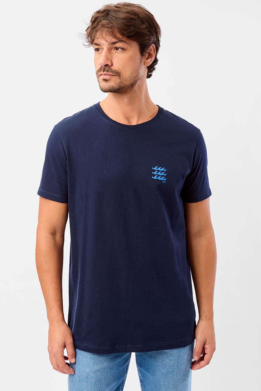 T-Shirt Estampada Premium Sem Costura Lateral Ocean Waves Azul Escura