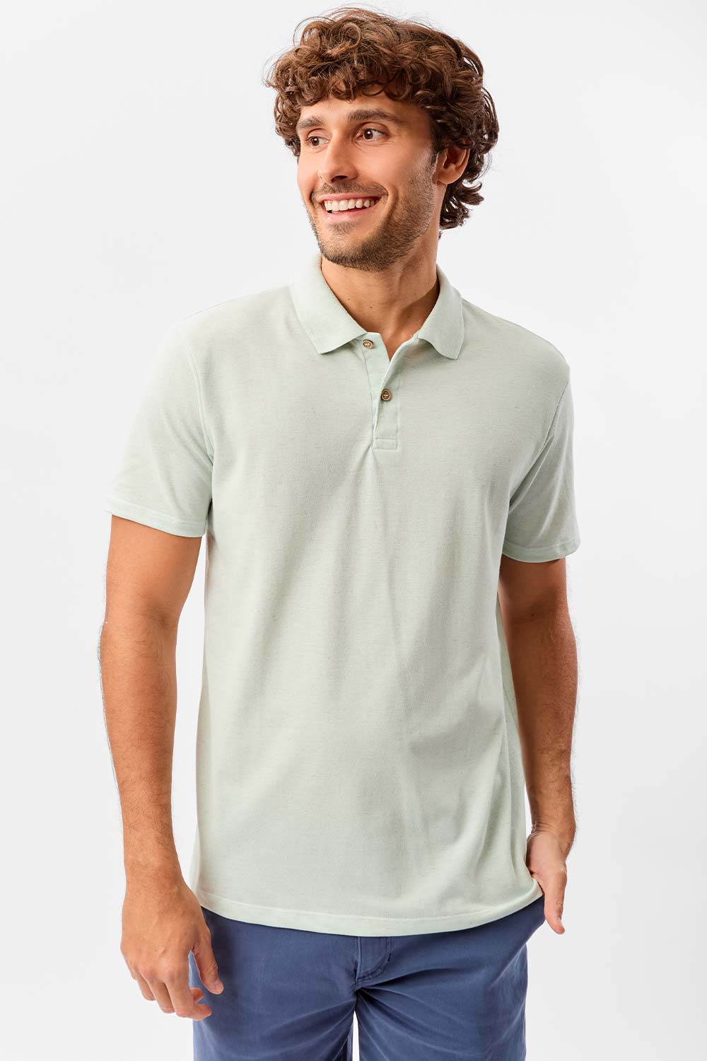 Polo Básica Piquet Linho Azul Claro