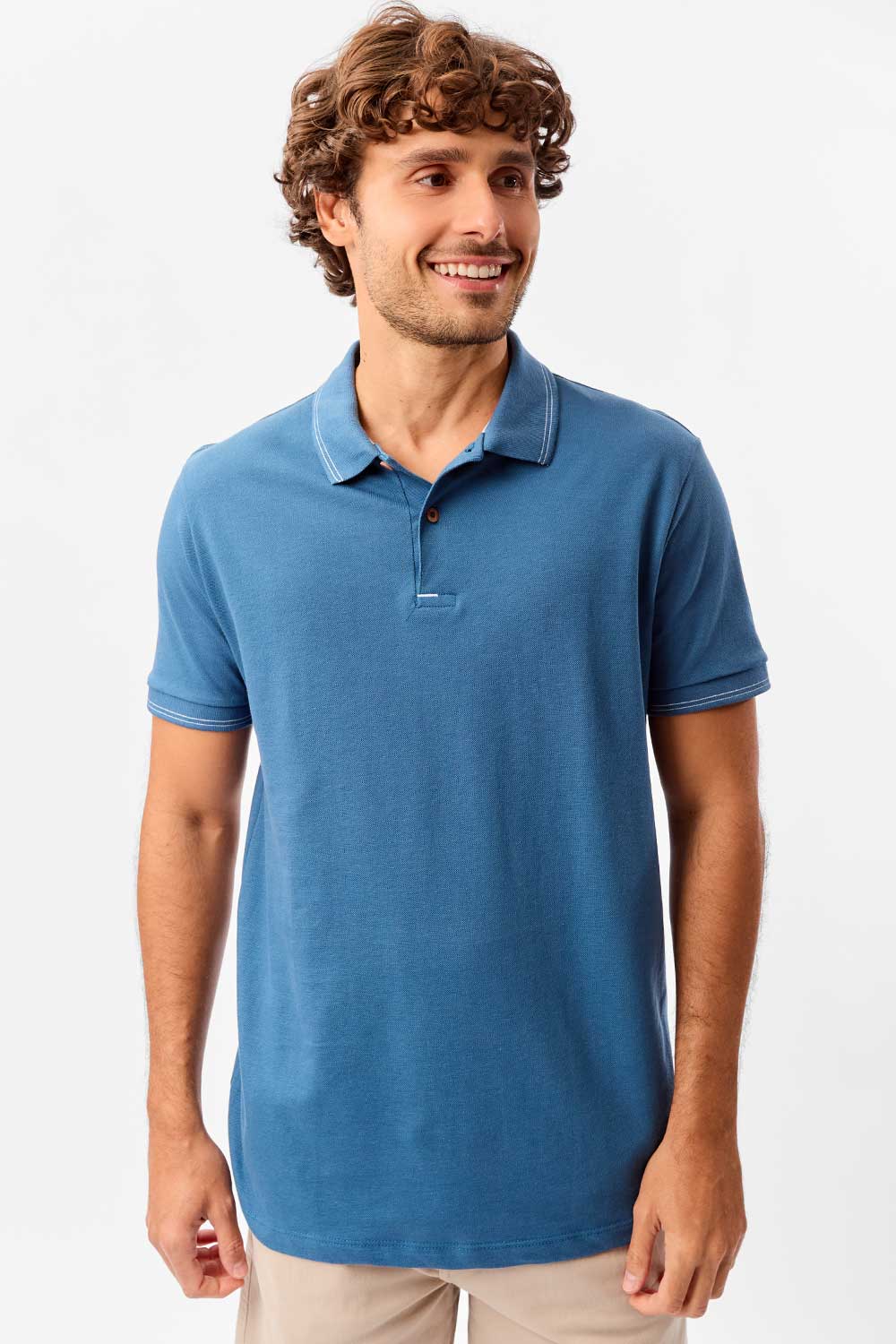 Polo Básica Comfort Piquet Azul Jeans
